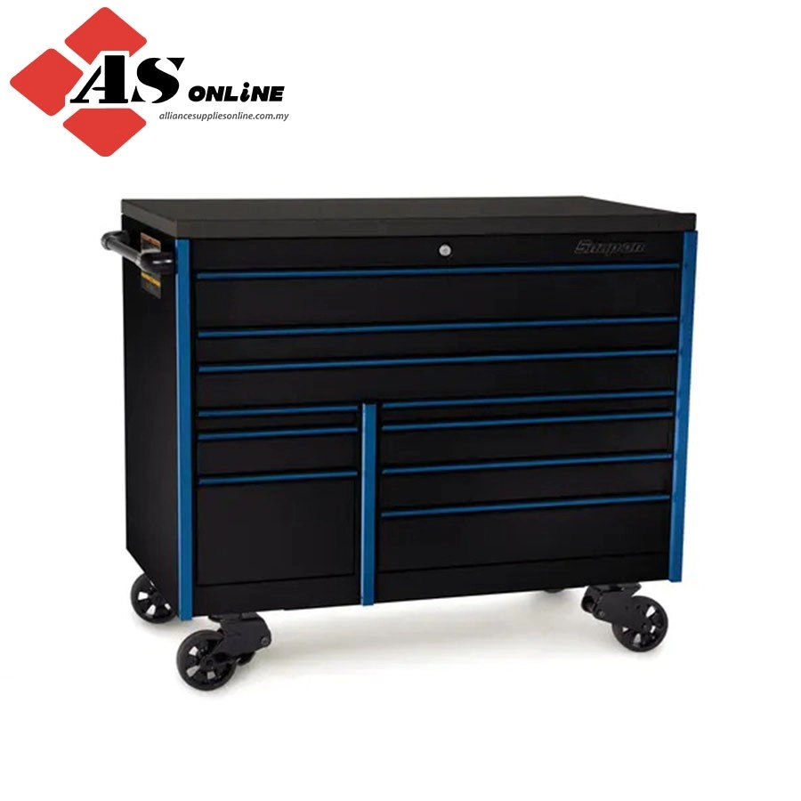 SNAP-ON 54" 10-Drawer Double-Bank Masters Series Bed Liner Top Roll Cab (Gloss Black with Sky Blue Trim and Blackout Details) / Model: KTL1022ABLS7