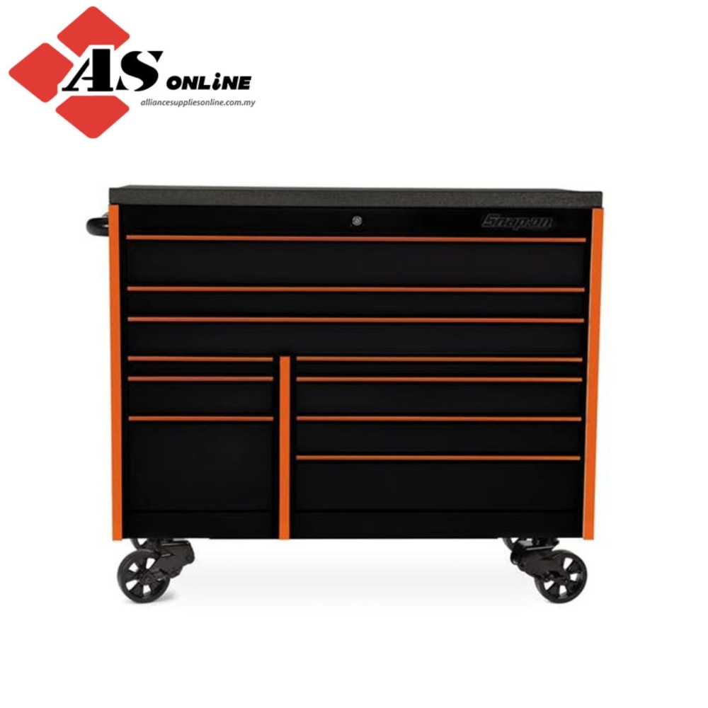SNAP-ON 54" 10-Drawer Double-Bank Masters Series Bed Liner Top Roll Cab (Gloss Black w/ Orange Valor Trim and Blackout Details) / Model: KTL1022APXY7