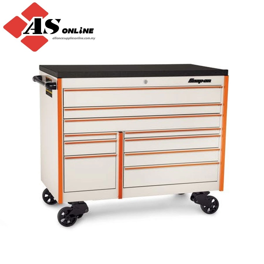 SNAP-ON 54" 10-Drawer Double-Bank Masters Series Bed Liner Top Roll Cab (White w/ Orange Valor Trim and Blackout Details) / Model: KTL1022APXS7