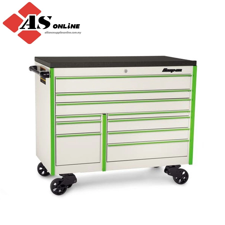 SNAP-ON 54" 10-Drawer Double-Bank Masters Series Bed Liner Top Roll Cab (White w/ Atomic Green Trim with Blackout Details) / Model: KTL1022APXQ7