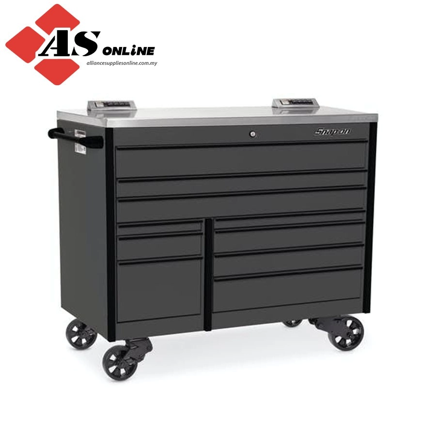 SNAP-ON 54" 10-Drawer Double-Bank Masters Series Stainless Steel PowerTop with LED Light Roll Cab (Storm Gray w/ Black Trim) / Model: KTL1022APWZ2