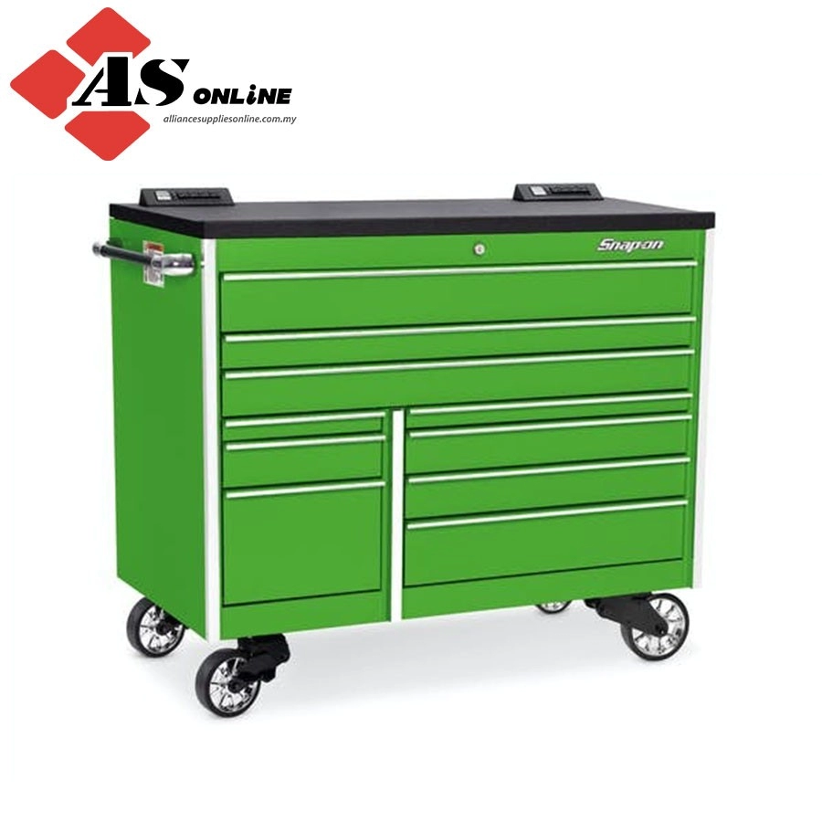 SNAP-ON 54" 10-Drawer Double-Bank Masters Series Bed Liner PowerTop with LED Light Roll Cab (Extreme Green) / Model: KTL1022APJJ3