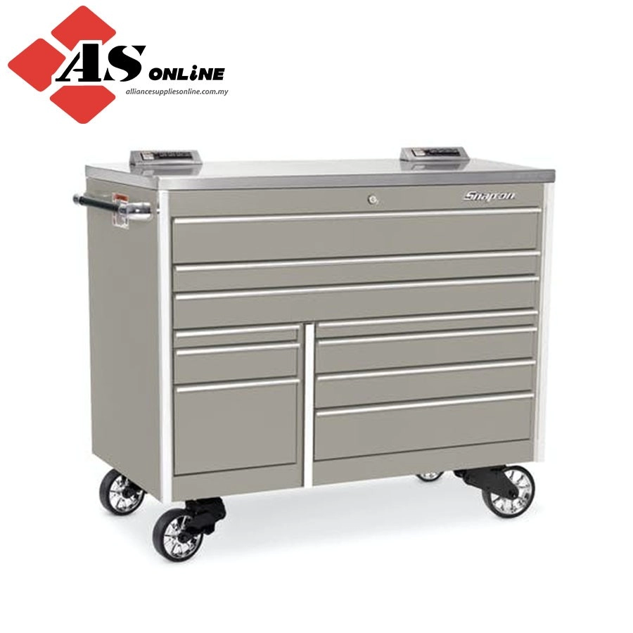 SNAP-ON 54" 10-Drawer Double-Bank Masters Series Stainless Steel PowerTop with LED Light Roll Cab (Arctic Silver) / Model: KTL1022APKS2