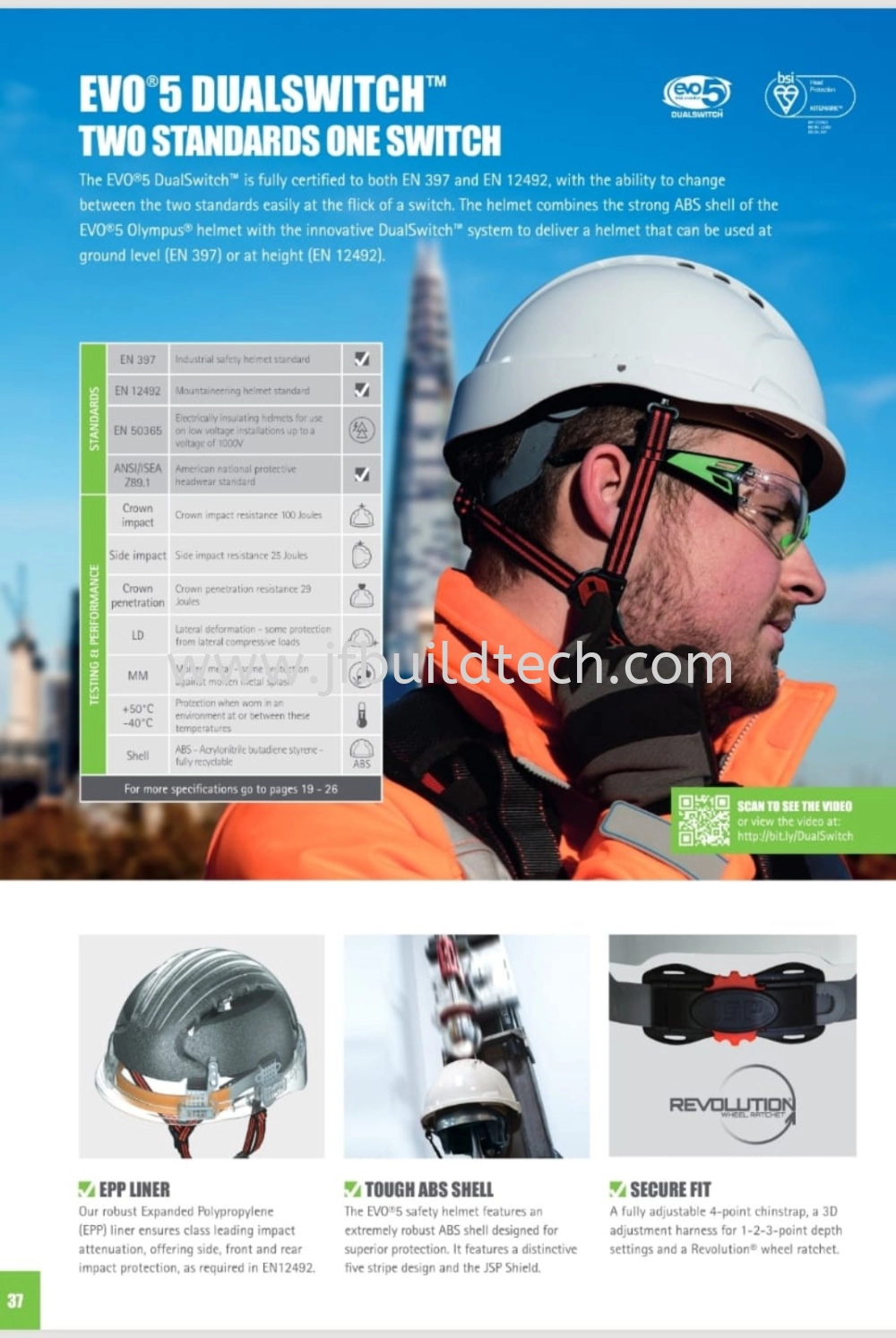 JSP EVO5 Dual Switch Safety Helmet- Working at Height EN12492+EN397