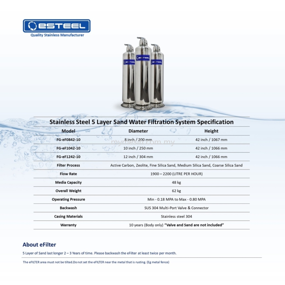 eSteel Outdoor 5 Layer Media Sand Water Filtration System Series (Stainless  Steel) Selangor, Malaysia, Kuala Lumpur (KL), Shah Alam Supply, Suppliers,  Supplier, Distributor | Mymesin Machinery & Hardware Sdn Bhd