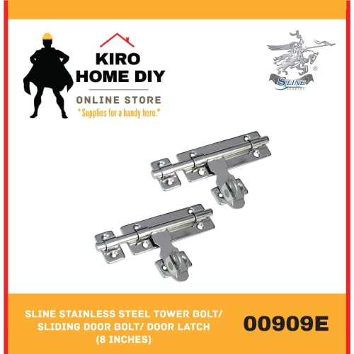 SLINE Stainless Steel Tower Bolt/ Sliding Door Bolt/ Door Latch (8 Inches) - 00909E