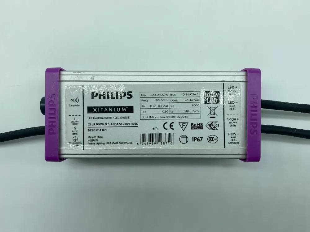 PHILIPS XITANIUM XI LP LED ELECTRONIC DRIVER BALLAST DIMMABLE 100W 1-10V 0.3-1.05A S1 230V I175C 9290014073