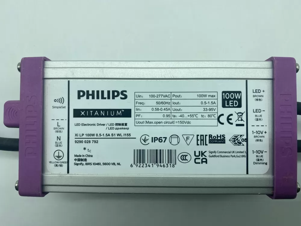 PHILIPS XITANIUM XI LP LED ELECTRONIC DRIVER BALLAST DIMMABLE 100W 1-10V 0.5-1.5A S1 WL I155 9290028792