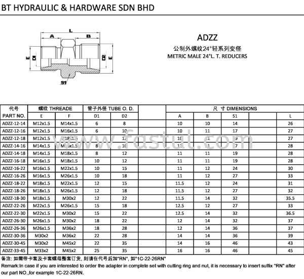 ADZZ METRIC MALE 24L. T. REDUCERS ADAPTER STRAIGHT ADAPTER Selangor, Malaysia, Kuala Lumpur (KL), Batu Caves Supplier, Suppliers, Supply, Supplies | BT Hydraulic & Hardware Sdn Bhd