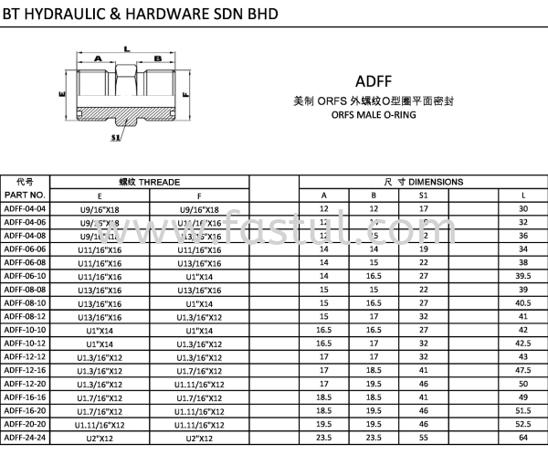 ADFF ORFS MALE O-RING ADAPTER STRAIGHT ADAPTER Selangor, Malaysia, Kuala Lumpur (KL), Batu Caves Supplier, Suppliers, Supply, Supplies | BT Hydraulic & Hardware Sdn Bhd