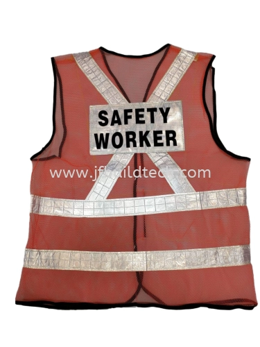 SAFETY VEST RED NETTING SAFETY WORKER WORDING