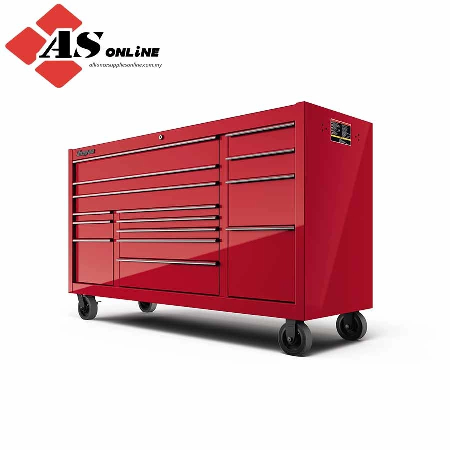 SNAP-ON 73" 15-Drawer Triple-Bank Classic Series Three Extra Wide Drawer Roll Cab with Power Drawer and SpeeDrawer (Candy Apple Red w/ Titanium Trim) / Model: KCP1423BVA
