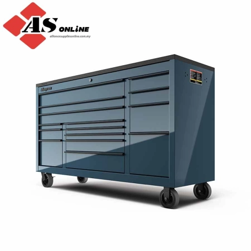 SNAP-ON 73" 15-Drawer Triple-Bank Classic Series Three Extra Wide Drawer Bed Liner PowerTop Roll Cab with Power Drawer and SpeeDrawer (Supersonic Blue with Black Trim and Blackout Details) / Model: KCP1423BCD8