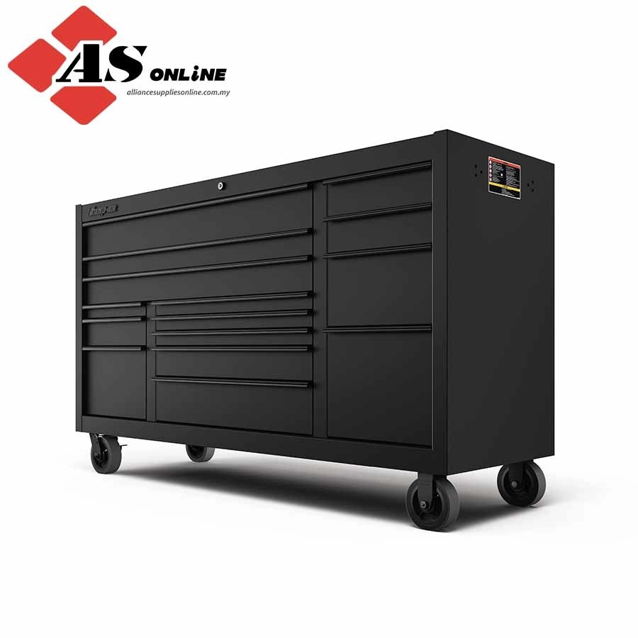SNAP-ON 73" 15-Drawer Triple-Bank Classic Series Three Extra Wide Drawer Roll Cab with Power Drawer and SpeeDrawer (Flat Black with Black Trim and Blackout Details) / Model: KCP1423POT
