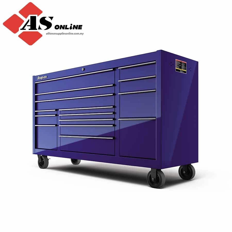 SNAP-ON 73" 15-Drawer Triple-Bank Classic Series Three Extra Wide Drawer Roll Cab with Power Drawer and SpeeDrawer (Midnight Blue) / Model: KCP1423PDG