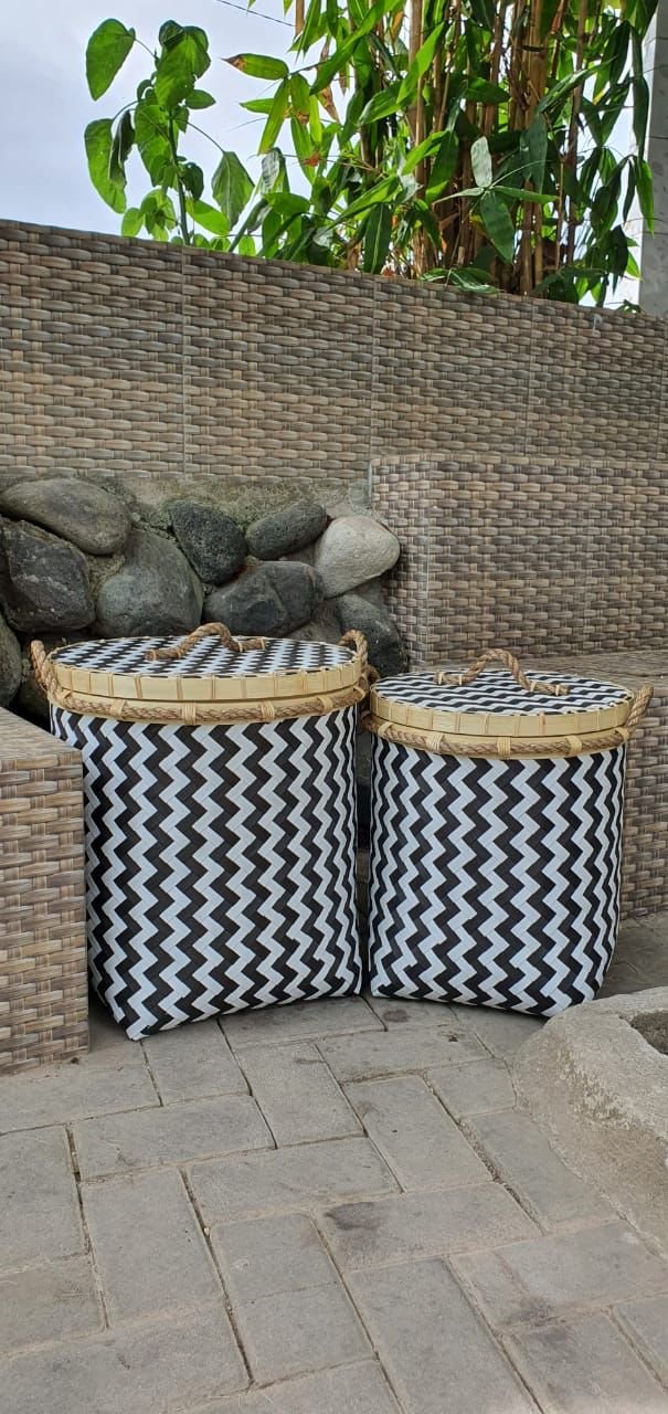 LAU 020 - ROUND LAUNDRY STRAPPING ZIGZAG SET 2 (BLACK WHITE)
