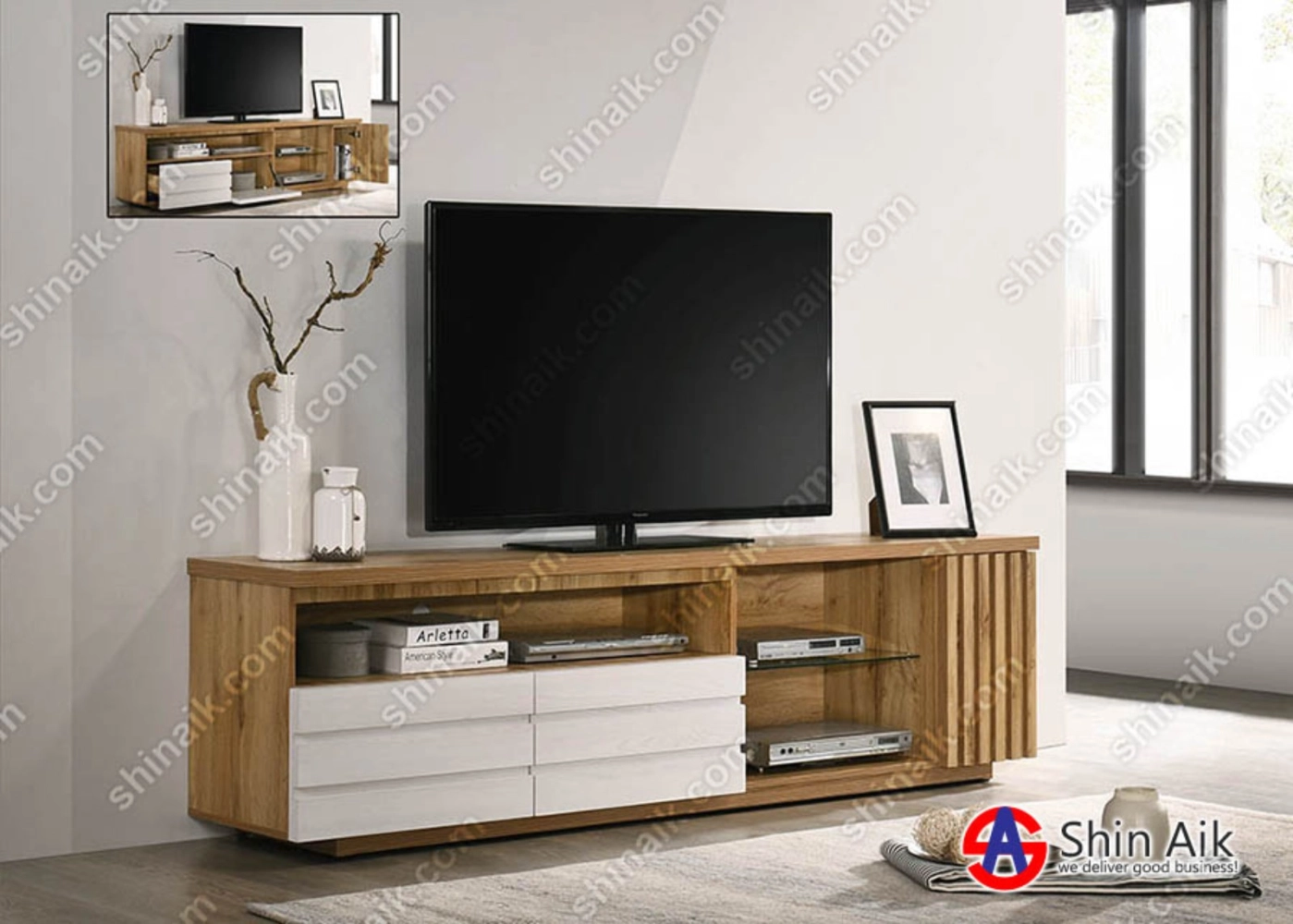 TV1669B (7'ft) Cedar & White Pine Two-Tone Modern Contemporary TV Display Cabinet