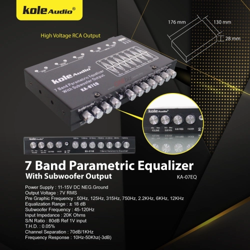 Kole Audio 7 Band Parametric Equalizer With Subwoofer Output - KA-07EQ