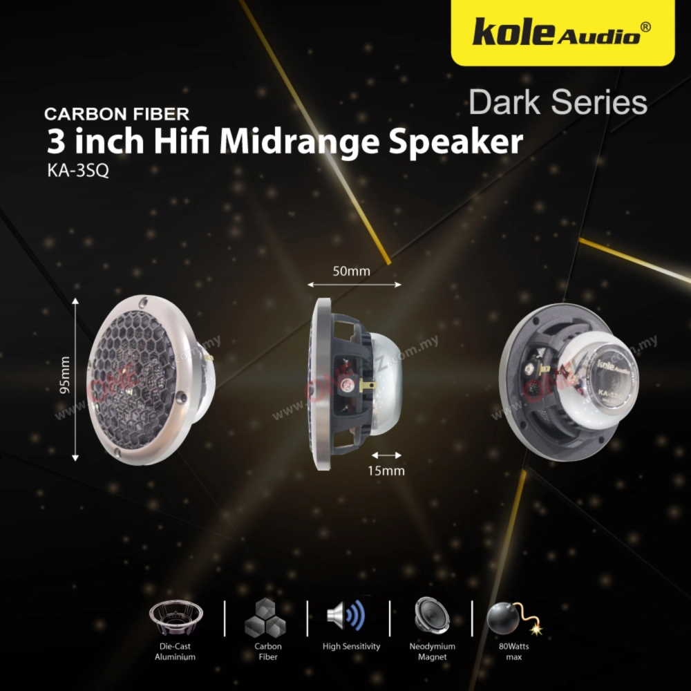 Kole Audio 3 inch Carbon Fiber Hifi Midrange Speaker - KA-3SQ