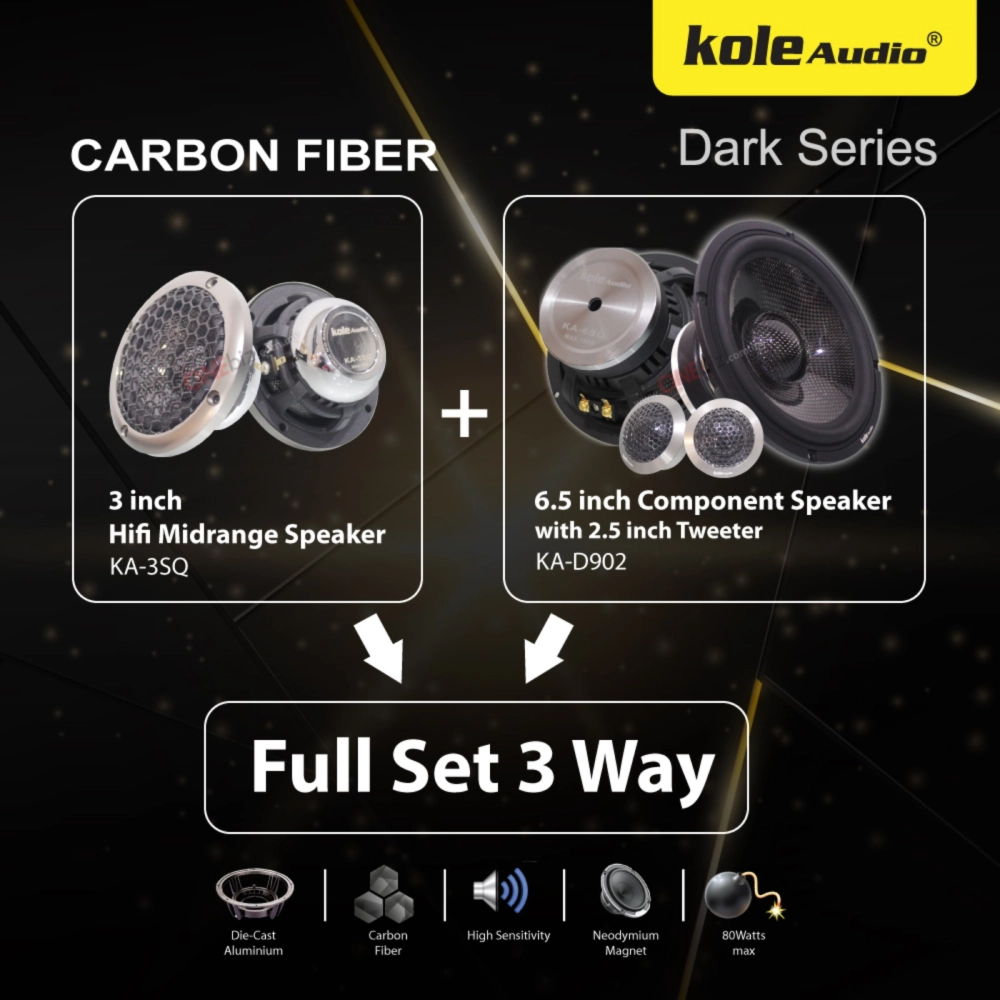 Kole Audio 3 inch Carbon Fiber Hifi Midrange Speaker - KA-3SQ