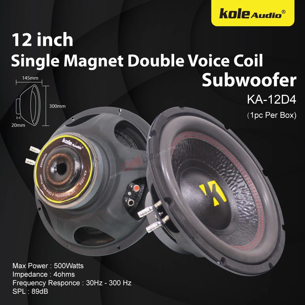 Kole Audio 12 inch Single Magnet Double Voice Coil Subwoofer - KA-12D4