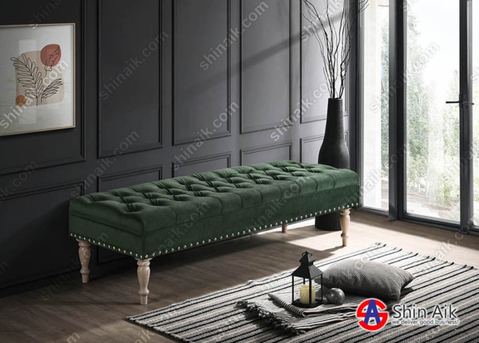 BC622005 (5'ft) Emerald Green Velvet Tufted Upholstered Wooden Bench Chair