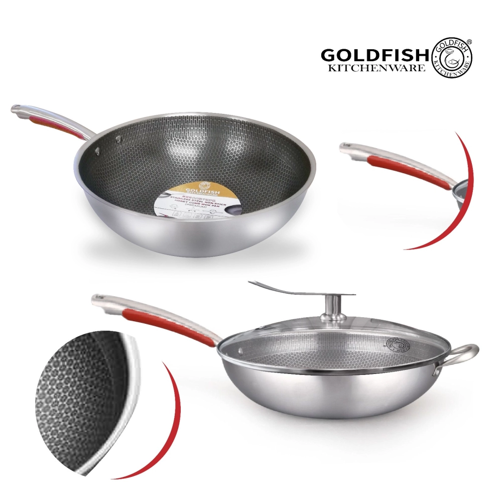 Stainless Steel Non-Stick Honey Comb Wok Pan (Premium) (S32WH & S34WH)