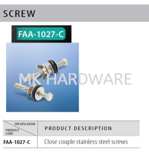 CLOSE COUPLE STAINLESS STEEL SCREW 