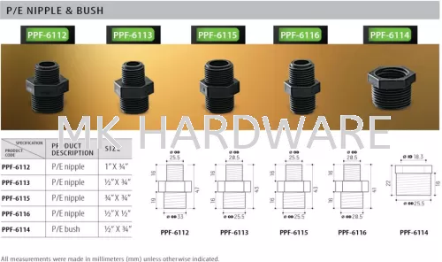 TECHPLAS P/E NIPPLE & BUSH