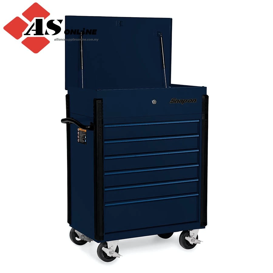 SNAP-ON 32" Six-Drawer Compact Roll Cart (Midnight Blue with Sky Blue Trim and Blackout Details) / Model: KRSC326FBQE
