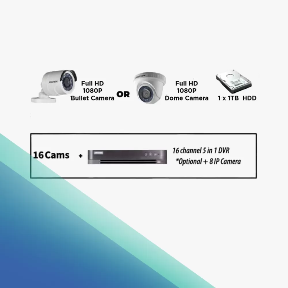 Hikvision CCTV Full HD 1080 Camera 16 Cams + 16 Channels 5 In 1 DVR  (optional + 8 IP Camera) Renovation Package And Services Security System  Selangor, Petaling Jaya, Malaysia, Kuala Lumpur (