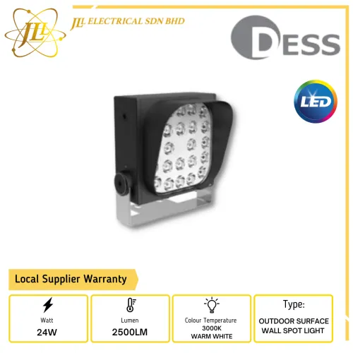 DESS GLRO2425-24V 24W 12D 2500LM IP66 3000K WARM WHITE OUTDOOR SURFACE WALL SPOTLIGHT 