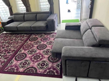 Taman Seri Putera nibong tebal furniture sofa supplier promotion Grey Pull out L shape Corner sofa Fabrics