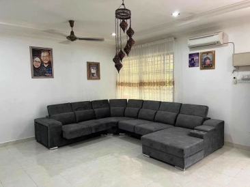 Taman Seri Putera nibong tebal furniture sofa supplier promotion Grey Pull out L shape Corner sofa Fabrics
