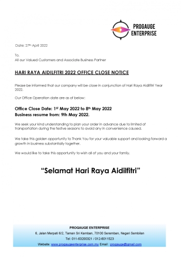 HARI RAYA AIDILFITRI 2022 OFFICE CLOSE NOTICE