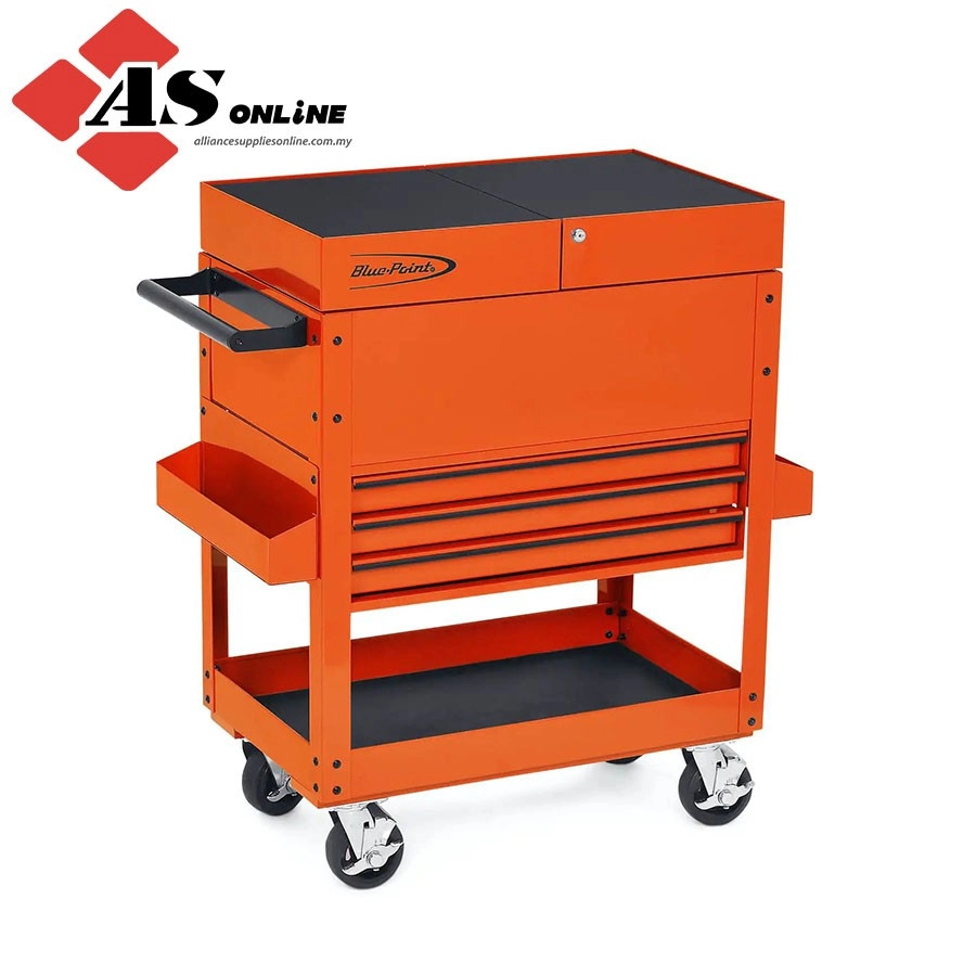 SNAP-ON 32" Sliding Lid, 12" Deep Top Compartment, Three-Drawer Roll Cart (Blue-Point) (Electric Orange with Black Trim and Blackout Details) / Model: KRBCKS30BKH
