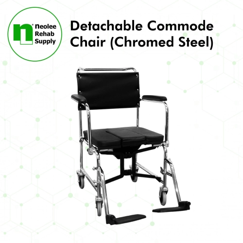 NL695 Commode Chair with Castors (Chromed Steel) - Detachable