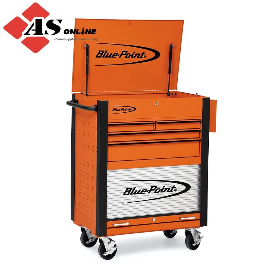 SNAP-ON 32" Four-Drawer with Bulk Storage Shop Cart (Blue-Point) (Electric Orange with Black Trim and Blackout Details) / Model: KRBC100BKH