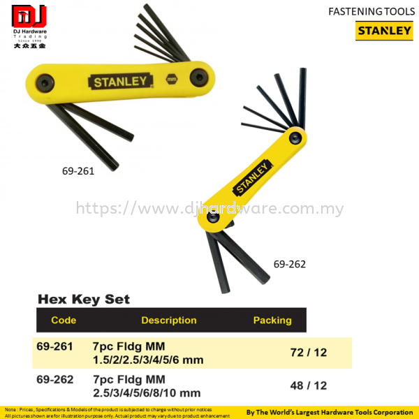 STANLEY FASTENING TOOLS HEX KEY SET 7PC 69261 69262 (CL) HAND TOOLS TOOLS & EQUIPMENTS Selangor, Malaysia, Kuala Lumpur (KL), Sungai Buloh Supplier, Suppliers, Supply, Supplies | DJ Hardware Trading (M) Sdn Bhd