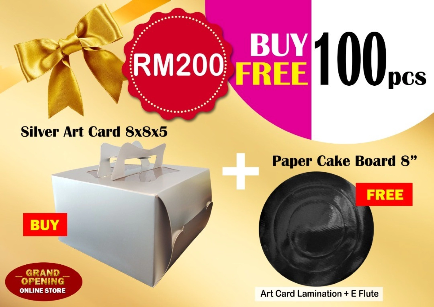 Buy Cake Box 8inch Free Paper Cake Board