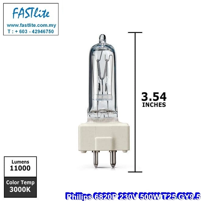 Philips 6820P T25 240V 500W GY9.5 Film/Studio bulb