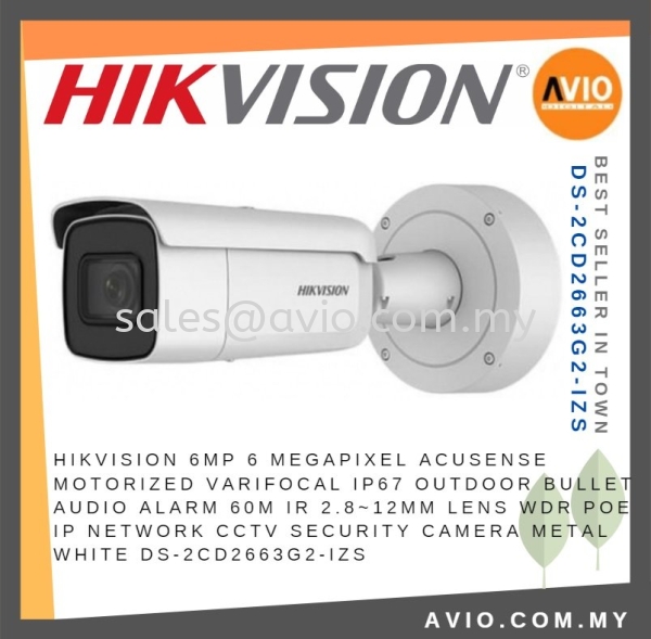 Hikvision 6MP 6 Megapixel Acusense Motorized Varifocal IP67 Bullet Audio Alarm 2.8~12mm IP Network CCTV DS-2CD2663G2-IZS IPC NETWORK CAMERA HIKVISION Johor Bahru (JB), Kempas, Johor Jaya Supplier, Suppliers, Supply, Supplies | Avio Digital