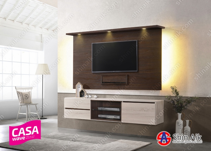 TOVE170-26+61+163 (6'ft) Walnut & Whitewash Two-tone Modern Feature Wall-Mounted TV Cabinet