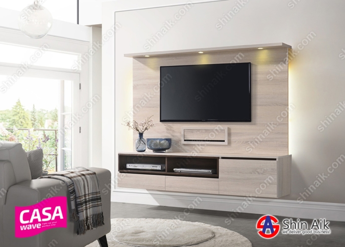 TOVE171-26+61+162 (6'ft) Whitewash & Walnut Two-tone Modern Feature Wall-Mounted TV Cabinet