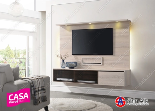 TOVE171-26+61+160 (6'ft) Whitewash & Walnut Two-tone Modern Feature Wall-Mounted TV Cabinet