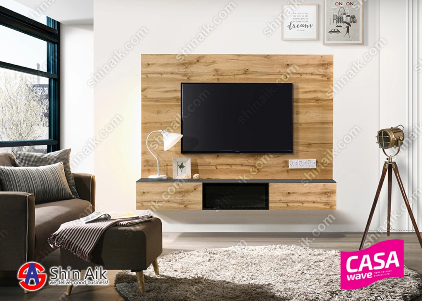 VARIO 118+110 (6'ft) Cedar & Grey Two-Tone Modern Feature Wall-Mounted TV Cabinet