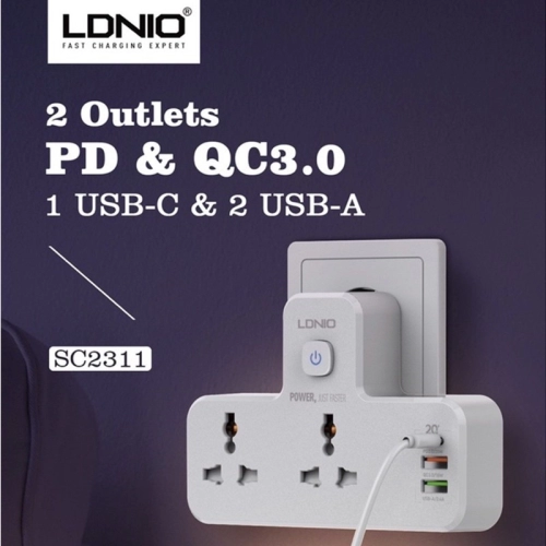 LDNIO SC2311 Power Socket Charger PD & QC3.0 Fast Charging / 3 Universal Socket 3 USB Port / Night Lamp / UK Plug
