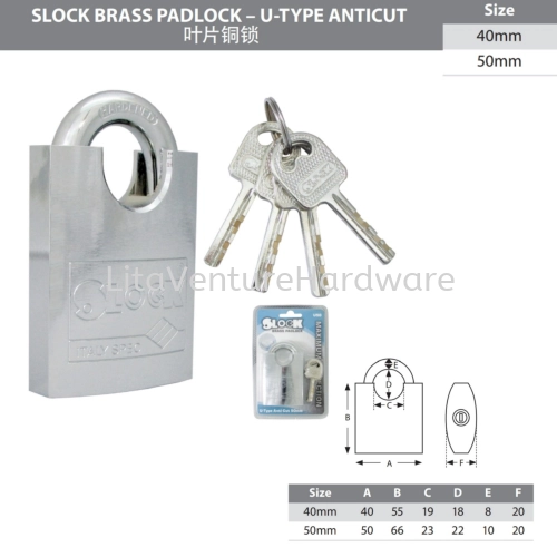 SLOCK BRASS PADLOCK U TYPE ANTICUT