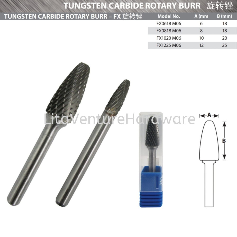 TUNGSTEN CARBIDE ROTARY BURR 6MM SHANK FX TYPE