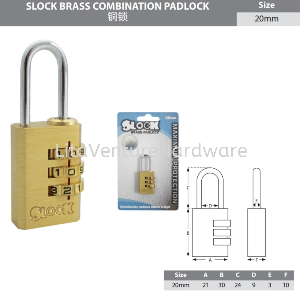 SLOCK MINI BRASS COMBINATION PADLOCK SUITCASE LUGGAGE TOOLBOX LOCK